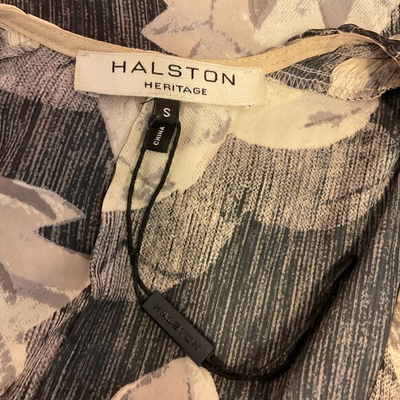 Halston Heritage Dress S Gray Cream Floral Elastic Waist Tiered Butterfly Sleeve - Picture 14 of 14